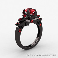 Classic Angel 14K Black Gold 1.0 Carat Rubies Solitaire Engagement Ring R482-14KBGR-1