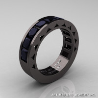 Mens Modern 14K Black Gold Princess Black Diamond Channel Cluster Sun Wedding Ring R274-14BGBD-1