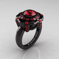 Art Masters Classic 14K Black Gold 1.0 Carat Rubies Engagement Ring R70M-14KBGR-1