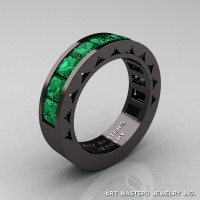Mens Modern 14K Black Gold Princess Emerald Channel Cluster Sun Wedding Ring R274-14BGEM-1