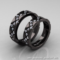 Classic Armenian 14K Black Gold Diamond Wedding Band Set R504BS-14KBGD-1