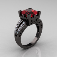 French Vintage 14K Black Gold 3.8 Carat Princess Ruby Diamond Solitaire Ring R222-BGDR-1
