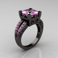 French Vintage 14K Black Gold Princess Light Pink Sapphire Solitaire Wedding Ring R222-BGLPS-1