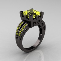French Vintage 14K Black Gold Princess Yellow Topaz Solitaire Wedding Ring R222-BGYT-1