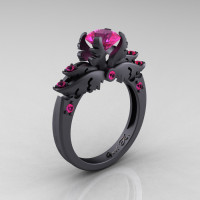 Classic Angel 14K Matte Black Gold 1.0 Carat Pink Sapphire Solitaire Engagement Ring R482-14KMBGPS-1