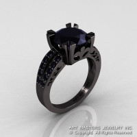 Modern Vintage 14K Black Gold 3.0 Black Onyx Black Diamond Solitaire Ring R102-14KBGBDO-1