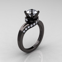 Classic 14K Black Gold 1.0 Ct White Sapphire Diamond Designer Solitaire Ring R259-14KBGDWS-1