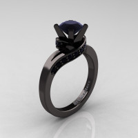 Classic 14K Black Gold 1.0 Ct Black Diamond Designer Solitaire Ring R259-14KBGBD-1