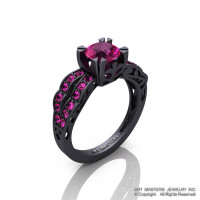 Modern Vintage 14K Matte Black Gold 1.0 Ct Pink Sapphire Solitaire Ring R322-14KMBGPS-1