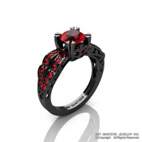 Modern Vintage 14K Black Gold 1.0 Ct Rubies Designer Solitaire Ring R322-14KBGR-1