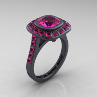 Legacy 14K Matte Black Gold 2.0 Ct Cushion Pink Sapphire Engagement Ring R60E-14KMBGPS-1