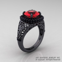High Fashion 14K Matte Black Gold 3.0 Ct Ruby Black Diamond Designer Wedding Ring R407-14KMBGBDR-1
