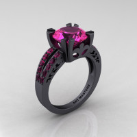 French Vintage 14K Matte Black Gold 3.0 Ct Pink Sapphire Solitaire Engagement Ring R102-14KMBGPS-1