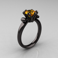 Modern Antique 14K Black Gold 1.5 Ct Citrine Designer Solitaire Engagement Ring AR127-14KBGCI-1