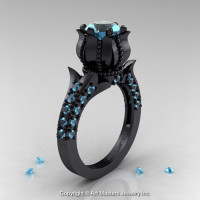 Classic 14K Black Gold 1.0 Ct Blue Topaz Solitaire Wedding Ring R410-14KBGBT-1