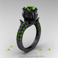 Classic 14K Black Gold 1.0 Ct Peridot Solitaire Wedding Ring R410-14KBGP-1