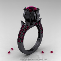 Classic 14K Black Gold 1.0 Ct Garnet Solitaire Wedding Ring R410-14KBGG-1
