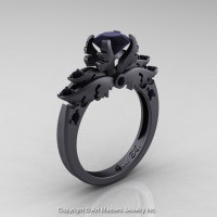 Classic Angel 14K Matte Black Gold 1.0 Ct Black Diamond Solitaire Engagement Ring R482-14KMBGBD-1