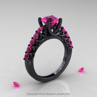 Classic 14K Black Gold 1.0 Ct Pink Sapphire Cluster Designer Solitaire Ring R258-14KBGPS-1
