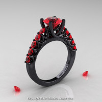Classic 14K Black Gold 1.0 Ct Rubies Cluster Designer Solitaire Ring R258-14KBGR-1