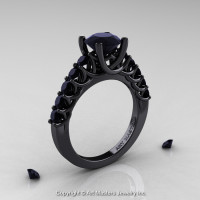 Classic 14K Black Gold 1.0 Ct Black Diamond Cluster Designer Solitaire Ring R258-14KBGBD-1