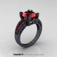 French Vintage 14K Matte Black Gold 3.0 Ct Ruby Solitaire Engagement Ring R102-14KMBGR-1