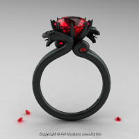 Modern Dragon 14K Matte Black Gold 3.0 Ct Rubies Engagement Ring R601-14KMBGR-1