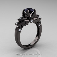 Classic Blazer 14K Black Gold 1.0 Ct Black and White Diamond Solitaire Engagement Ring R482-14KBGDBD-1