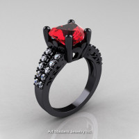 Modern Vintage 14K Black Gold 3.0 Carat Heart Red Ruby Diamond Solitaire Ring R134-14KBGDRR-1