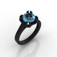 Modern 14K Black Gold Gorgeous Solitaire Bridal Ring with a 2.0 Carat Aquamarine Center Stone R66N-BGAQ-1