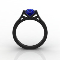 Modern 14K Black Gold Elegant and Luxurious Engagement Ring or Wedding Ring with a Blue Sapphire Center Stone R667-14KBGBS-1
