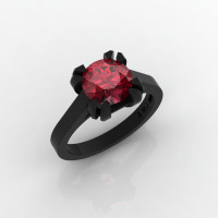 Modern 14K Black Gold Gorgeous Solitaire Bridal Ring with a 2.0 Carat Garnet Center Stone R66N-BGG-1