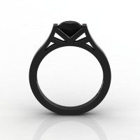 Modern 14K Black Gold Elegant and Luxurious Engagement Ring or Wedding Ring with a Black Diamond Center Stone R667-14KBGBD-1