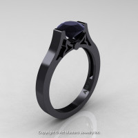 Modern 14K Black Gold Luxurious and Simple Engagement Ring or Wedding Ring with a 1.0 Ct Black Diamond Center Stone R668-14KBGBD-1