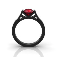 Modern 14K Black Gold 1.0 Ct Gorgeous Engagement Ring or Wedding Ring with a Ruby Center Stone R667-14KBGR-1