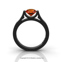 14K Black Gold Elegant and Modern Wedding or Engagement Ring for Women with an Orange Sapphire Center Stone R665-14KBGOS-1