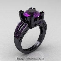 Modern Vintage 14K Black Gold 3.0 Carat Purple Amethyst Solitaire Ring R102-14KBGAM-1