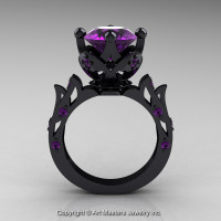 Modern Antique 14K Black Gold 3.0 Carat Purple Amethyst Solitaire Wedding Ring R214-14KBGAM-1