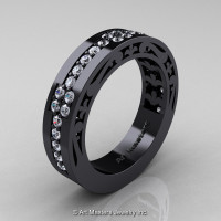 Womens Modern Vintage 14K Black Gold Diamond Wedding Band R474F-14KBGD-1