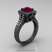 French 14K Matte Black Gold 1.0 Ct Princess Rose Ruby Diamond Engagement Ring R215P-14KMBGDRR-1