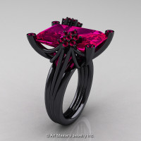 Modern Bridal 14K Black Gold Radiant Pigeon Blood Ruby Honeymoon Cocktail Ring R292-14KBGPBR-1