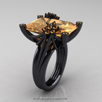 Modern 14K Black Gold Radiant Cut 15.0 Ct Champagne Diamond CZ Fantasy Cocktail Ring R292-14KBGCD-1