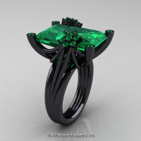 Modern Bridal 14K Black Gold Radiant Cut 15.0 Ct Emerald Fantasy Cocktail Ring R292-14KBGEM-1