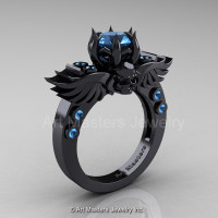 Art Masters Classic Winged Skull 14K Black Gold 1.0 Ct Blue Topaz Solitaire Engagement Ring R613-14KBGBT-1