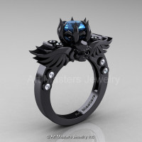 Art Masters Classic Winged Skull 14K Black Gold 1.0 Ct Blue Topaz Diamond Solitaire Engagement Ring R613-14KBGDBT-1