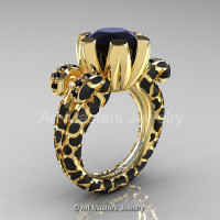 Art Masters Leopard 14K Yellow Black Gold 3.0 Ct Black Diamond Solitaire Ring R297-14KYBGBD-1