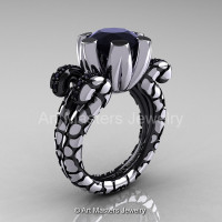 Art Masters Nature Fantasy 14K White Black Gold 3.0 Ct Black Diamond Solitaire Ring R297-14KWBGBD-1