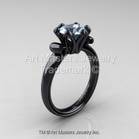 Modern Antique 14K Black Gold 1.5 Carat Aquamarine Solitaire Engagement Ring AR127-14KBGAQ-1