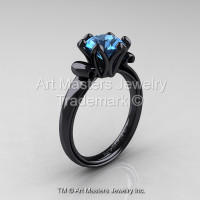 Modern Antique 14K Black Gold 1.5 Carat Swiss Blue Topaz Solitaire Engagement Ring AR127-14KBGSBT-1