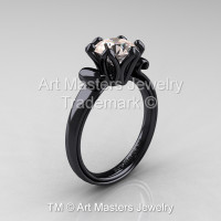 Modern Antique 14K Black Gold 1.5 Carat Morganite Solitaire Engagement Ring AR127-14KBGMO-1